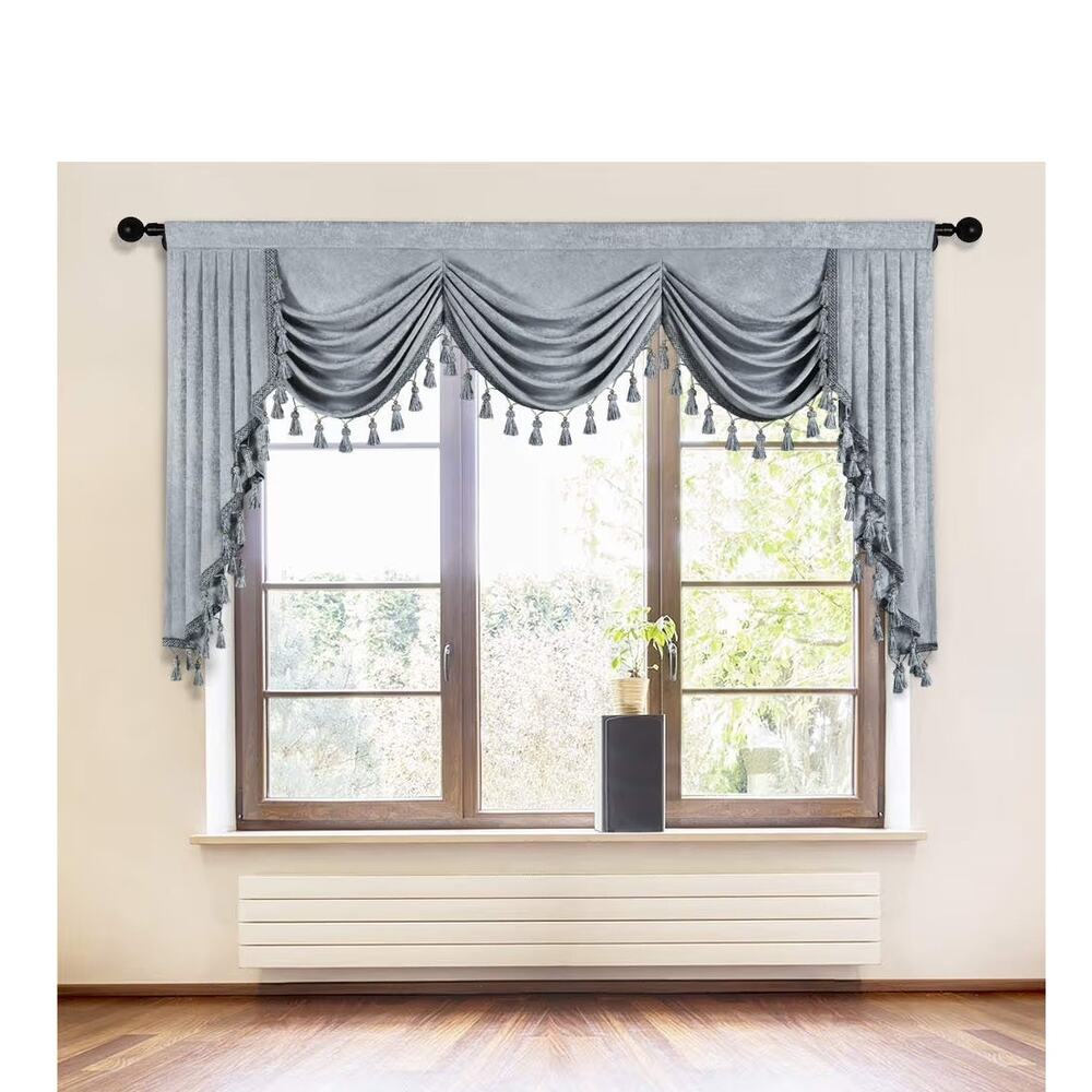 Thick Chenille Window Curtain Gray Valance for Living Room 98” Wide